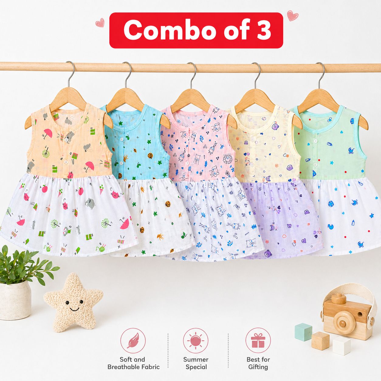 Muslin Front Button Frocks (0-5M) -99/- per Frock