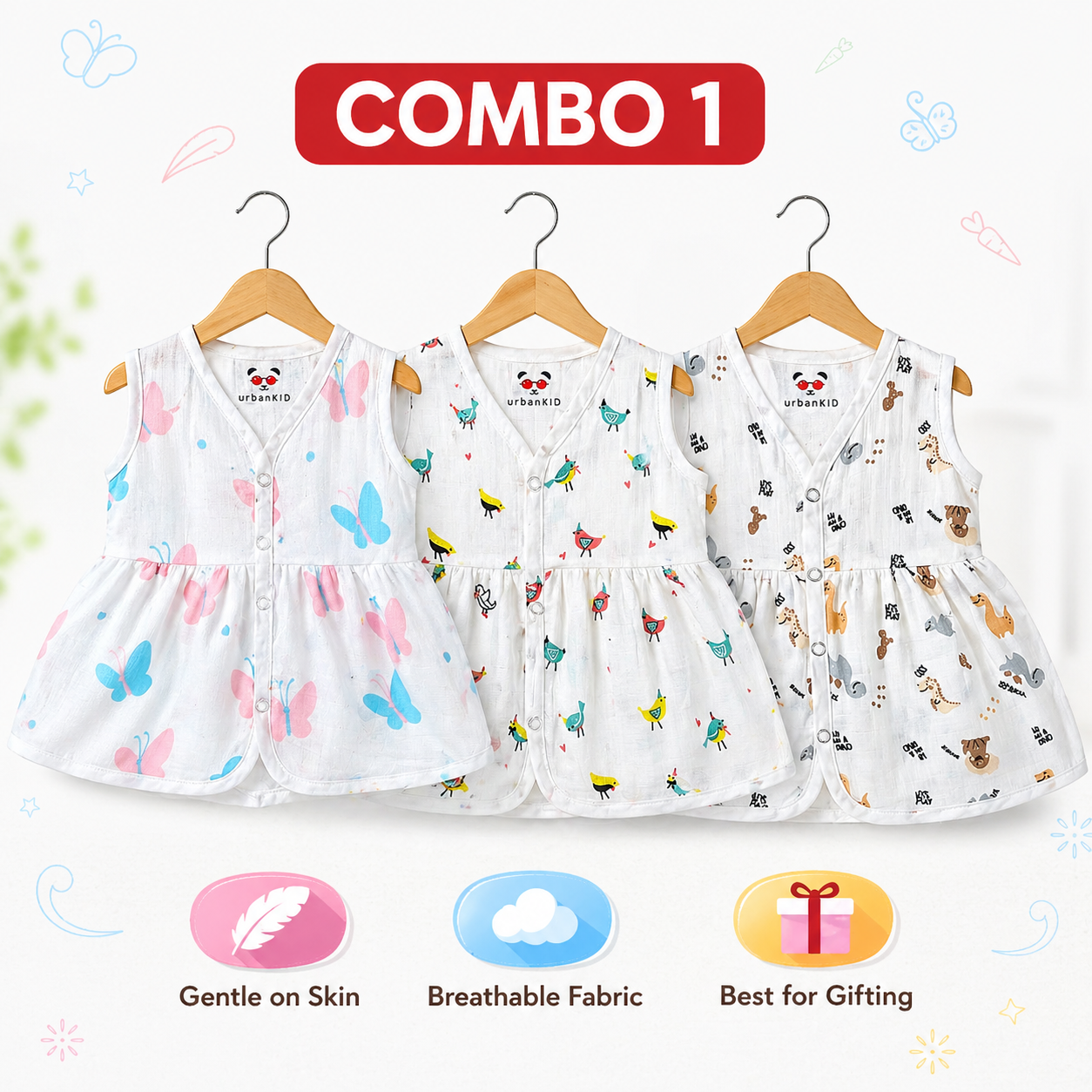 Muslin Full Open Frocks (0-5m)