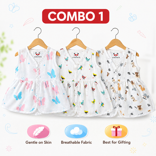 Muslin Full Open Frocks (0-5m)