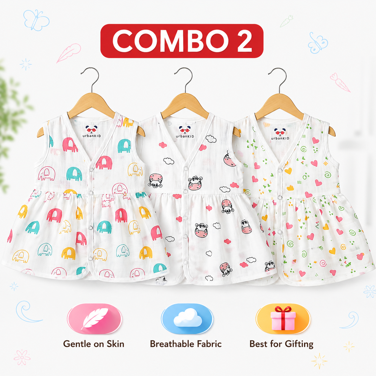 Muslin Full Open Frocks (0-5m)