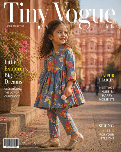 Summer Cotton Coords |Vintage Floral Blue Print | 1 to 9yrs| Indian Prints |Pure Aesthetic collection