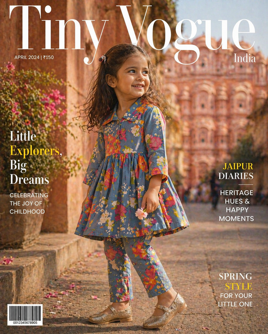 Summer Cotton Coords |Vintage Floral Blue Print | 1 to 9yrs| Indian Prints |Pure Aesthetic collection