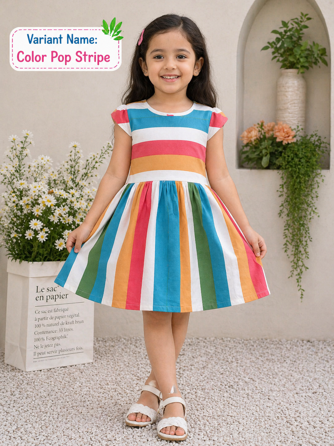 Baby Girl Multicolor Stripe Cotton Frock | Soft & Stylish Casual Dress