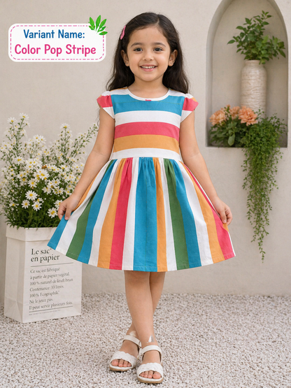 Baby Girl Multicolor Stripe Cotton Frock | Soft & Stylish Casual Dress