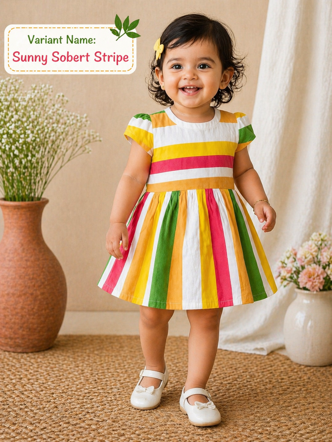 Baby Girl Multicolor Stripe Cotton Frock | Soft & Stylish Casual Dress