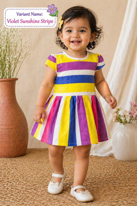 Baby Girl Multicolor Stripe Cotton Frock | Soft & Stylish Casual Dress