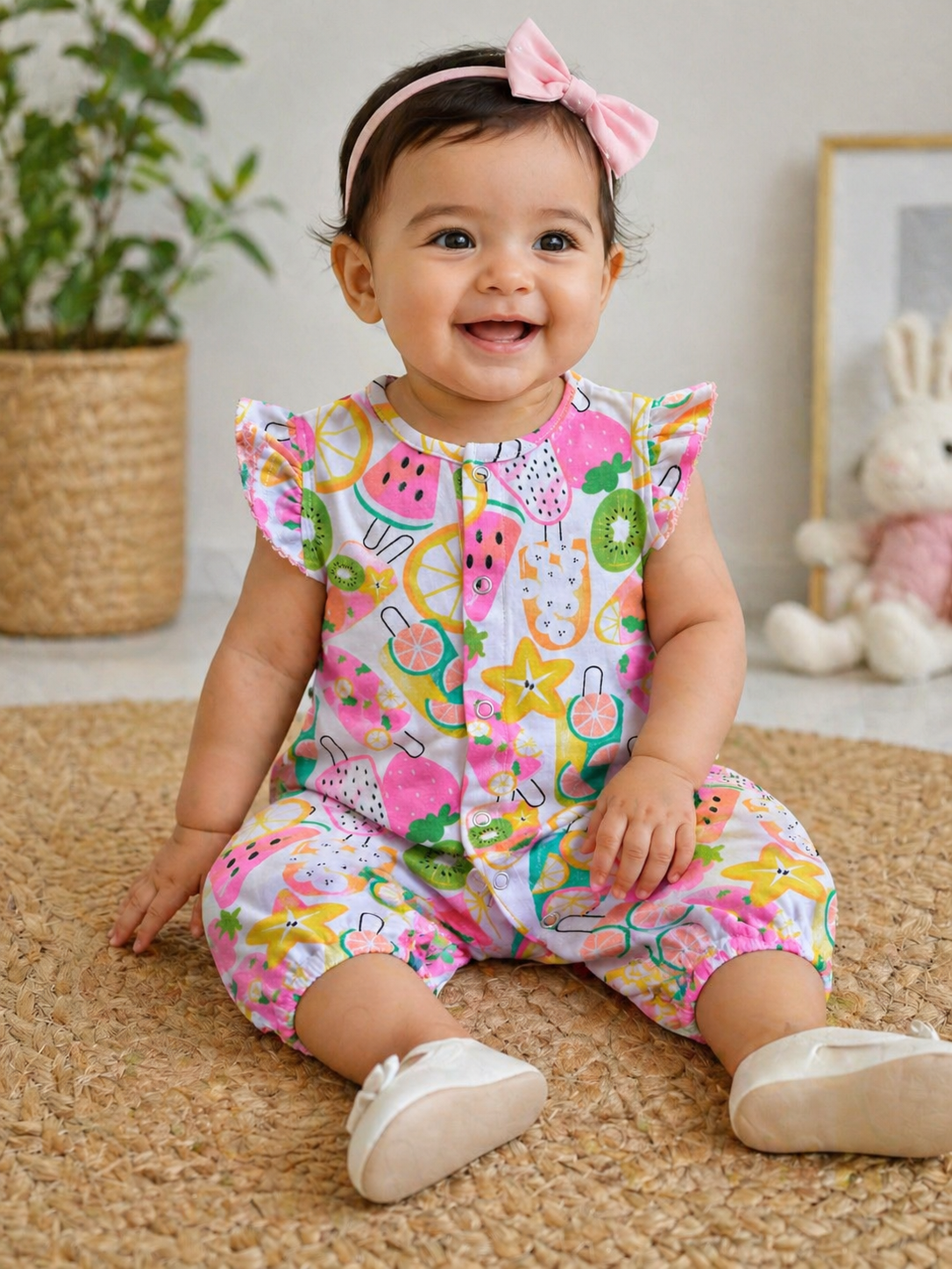 Tropical Fruit Splash Sleeveless Baby Romper