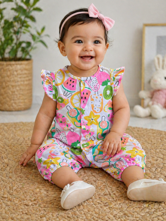 Tropical Fruit Splash Sleeveless Baby Romper