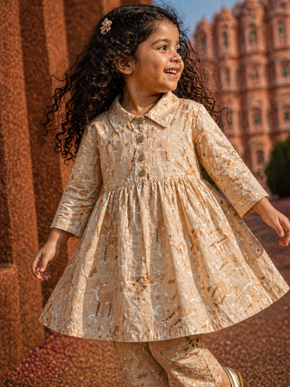 Summer Cotton Coords |Beige Deer Print | 1 to 9yrs| Indian Prints |Pure Aesthetic collection