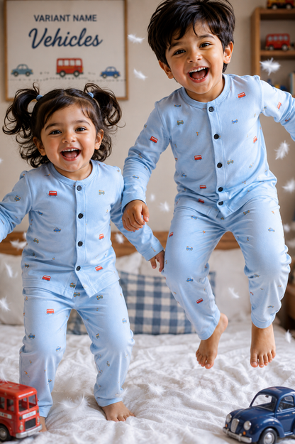 Full Sleeve Unisex Snap Button Night Sets for 1yr to 5yrs | Soft and Cozy Wear