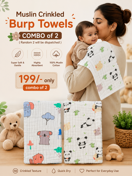 6 layer Crinkled Muslin Burp Towel for Babies, Soft Muslin Fabric.