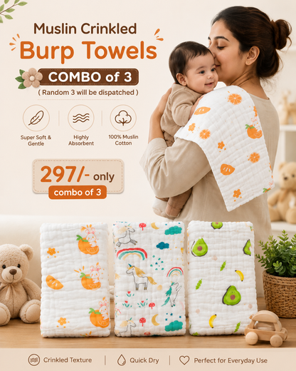 6 layer Crinkled Muslin Burp Towel for Babies, Soft Muslin Fabric.