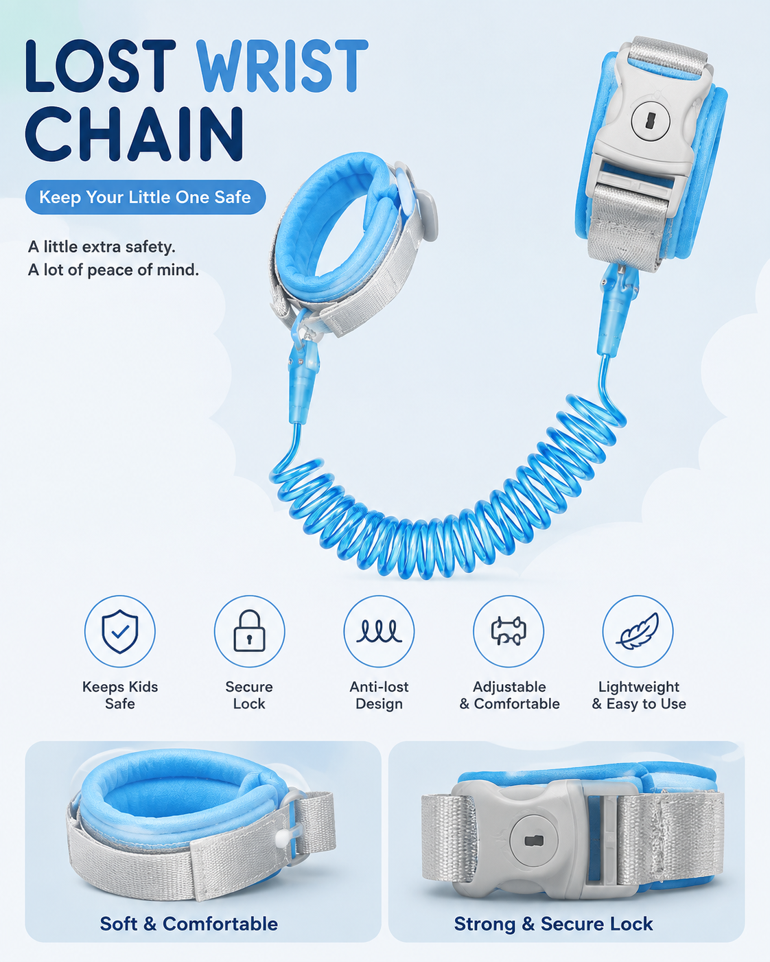 Kids Anti-Lost Wrist band with Safety Leash and Lock