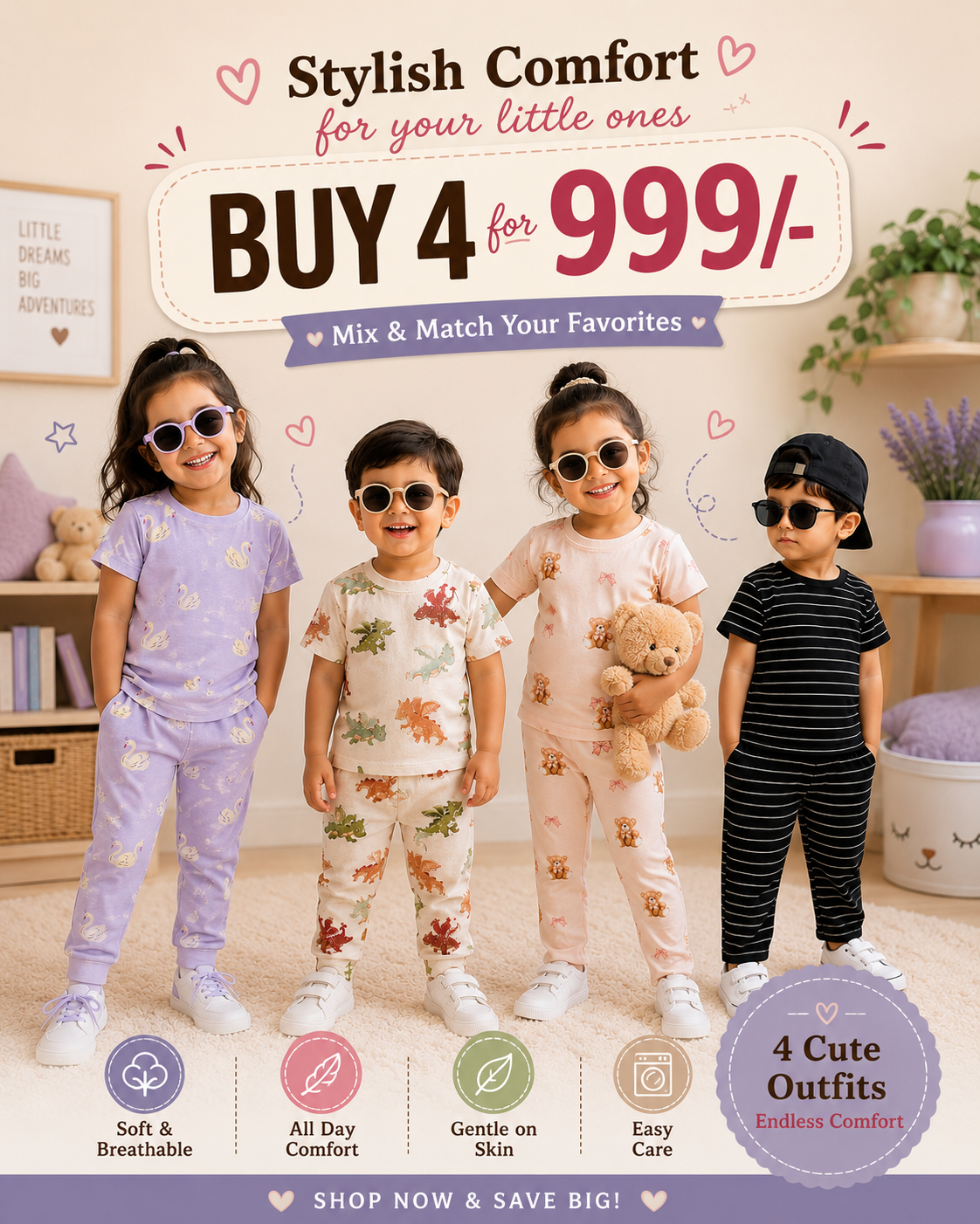 Unisex T- Shirt & Pant Sets 6months to 6yrs