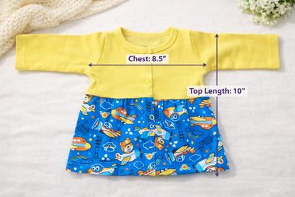 Baby Full-Sleeve Open button frocks(0-3 Months) Pack of 4