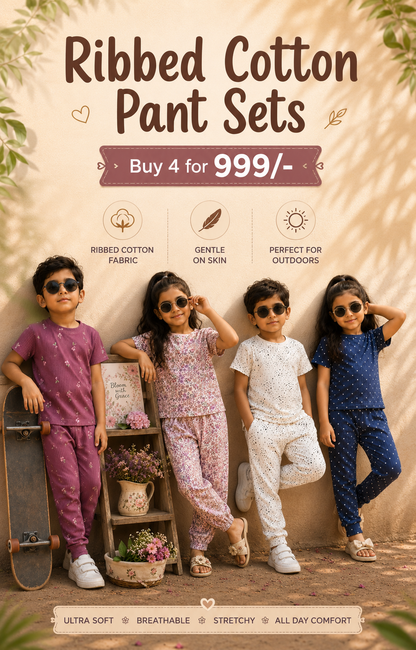 Soft Ribbed Cotton Pant Sets | 2yrs to 5yrs