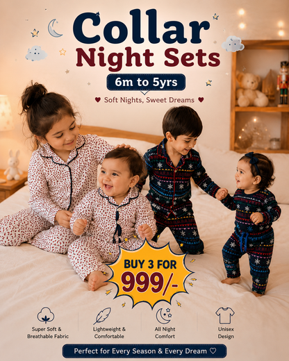 Soft Cotton Collar Night Sets for 6m to 5yrs