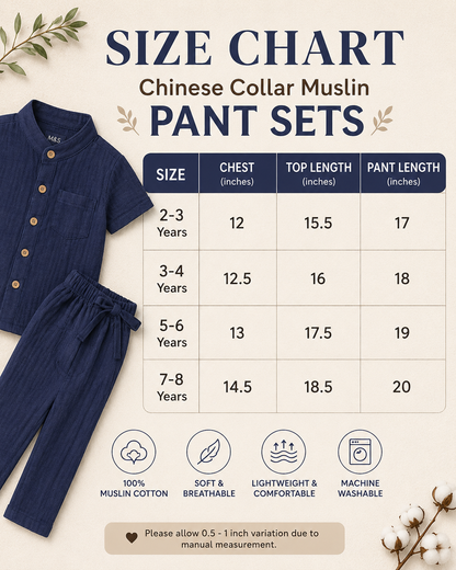 Chinese Collar Muslin Ankle length Sets for 2yrs to 8 yrs