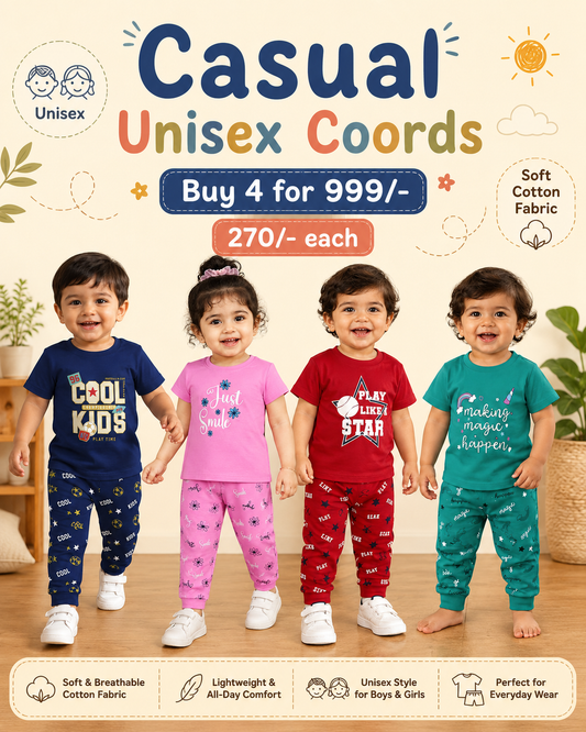 Casual Unisex Coords for 6m to 5yrs! Buy 4@999