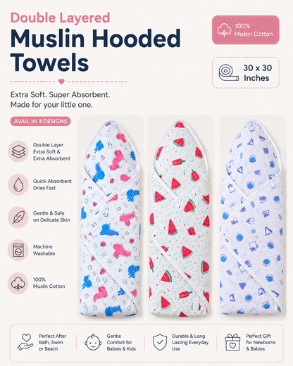 Double Layered Muslin Hooded towels 30*30 inches