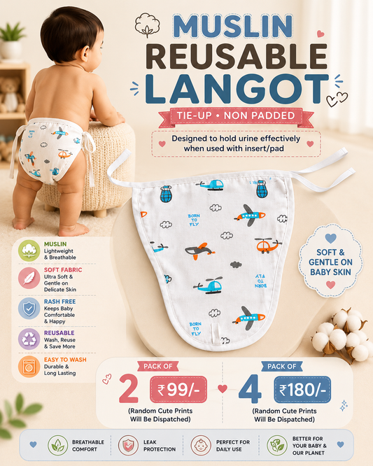 Muslin Reusable Langots (Non Padded) for 0-9months