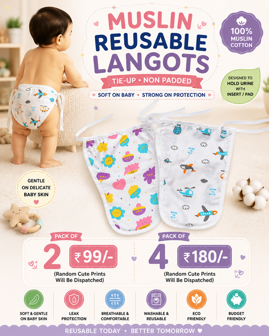 Muslin Reusable Langots (Non Padded) for 0-9months