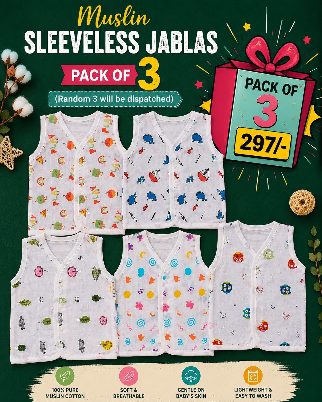 Muslin Sleeveless Jablas 0-3m