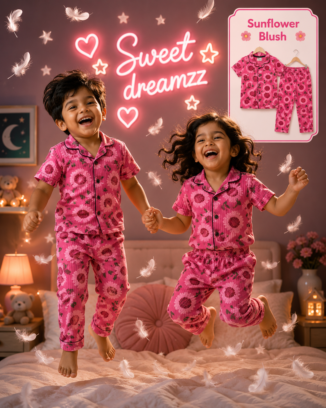 Ribbed Cotton Collar Night Suits | Soft and Cozy | 1y-3yrs