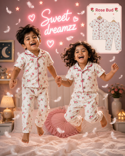 Ribbed Cotton Collar Night Suits | Soft and Cozy | 1y-3yrs