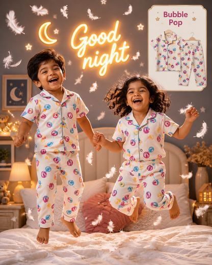 Ribbed Cotton Collar Night Suits | Soft and Cozy | 1y-3yrs
