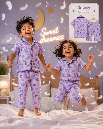 Ribbed Cotton Collar Night Suits | Soft and Cozy | 1y-3yrs