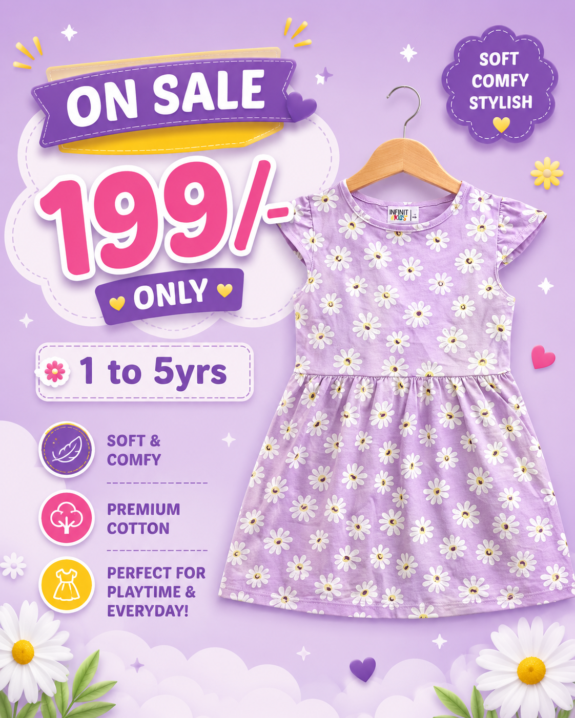 Casual Daily wear Frocks 1 to 5yrs