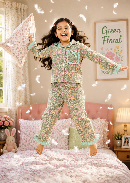 Premium ruffle pocket Sleepwear Sets for Girls|3-12years