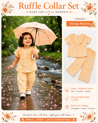 Ruffle Collar Sets for Girls| 1yr to 5yrs | Ribbed Cotton