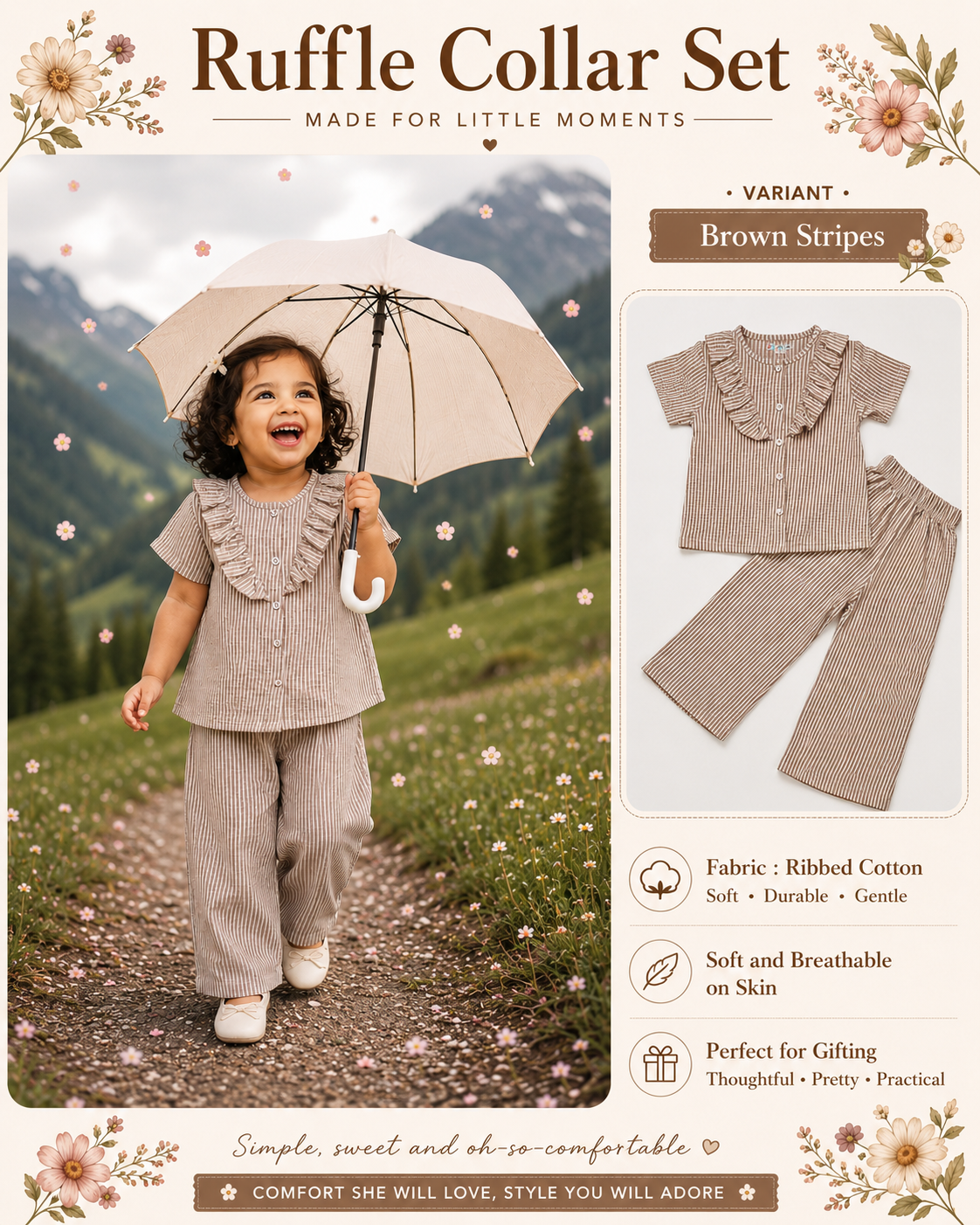 Ruffle Collar Sets for Girls| 1yr to 5yrs | Ribbed Cotton