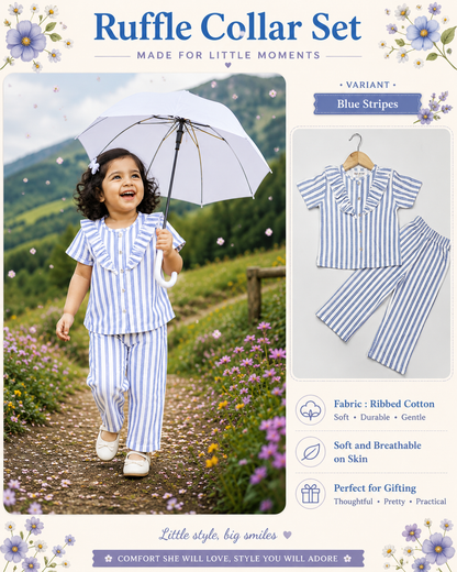 Ruffle Collar Sets for Girls| 1yr to 5yrs | Ribbed Cotton