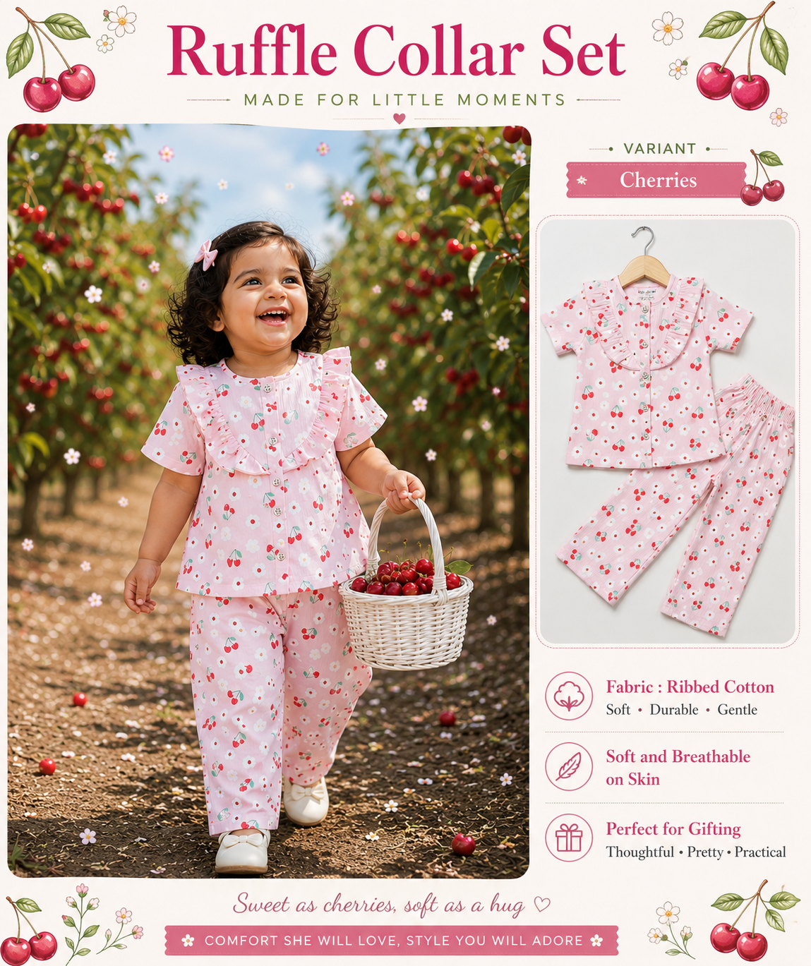 Ruffle Collar Sets for Girls| 1yr to 5yrs | Ribbed Cotton