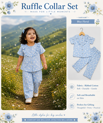 Ruffle Collar Sets for Girls| 1yr to 5yrs | Ribbed Cotton