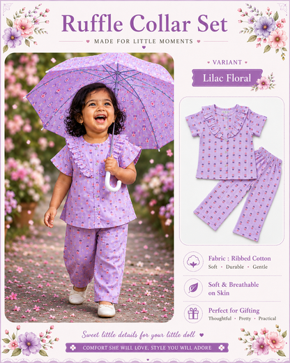 Ruffle Collar Sets for Girls| 1yr to 5yrs | Ribbed Cotton
