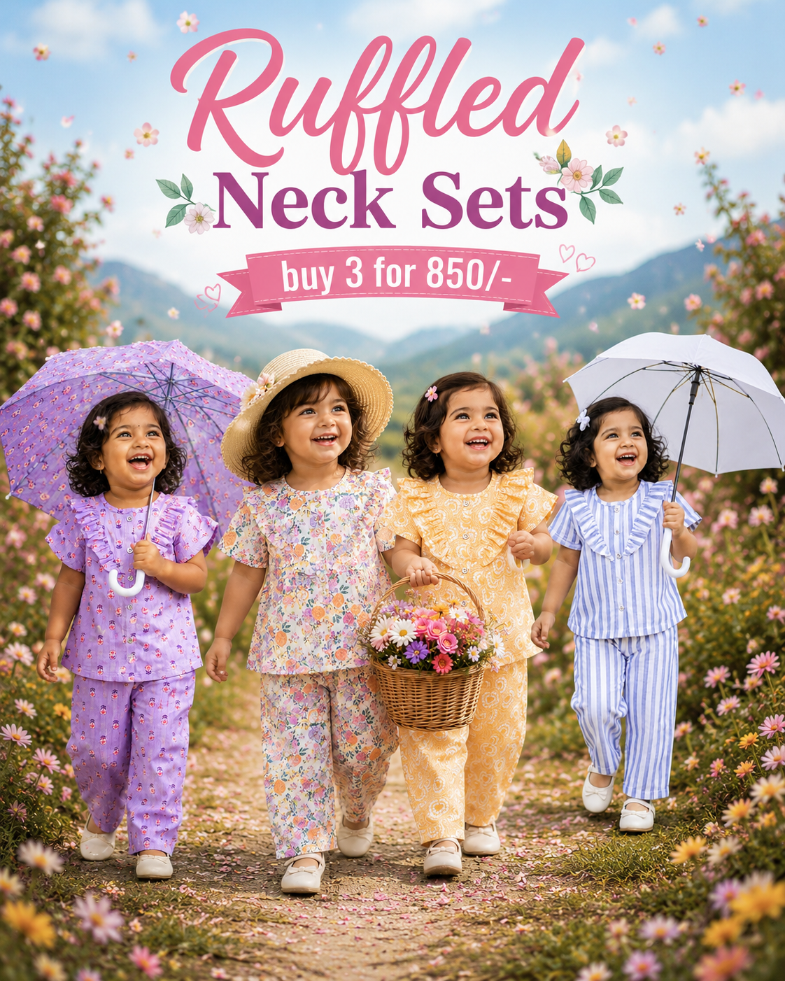 Ruffle Collar Sets for Girls| 1yr to 5yrs | Ribbed Cotton