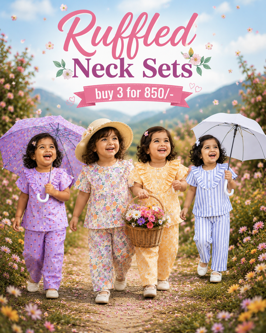 Ruffle Collar Sets for Girls| 1yr to 5yrs | Ribbed Cotton