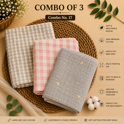 Pure Muslin Towels combo pack | swaddle 120*120cm