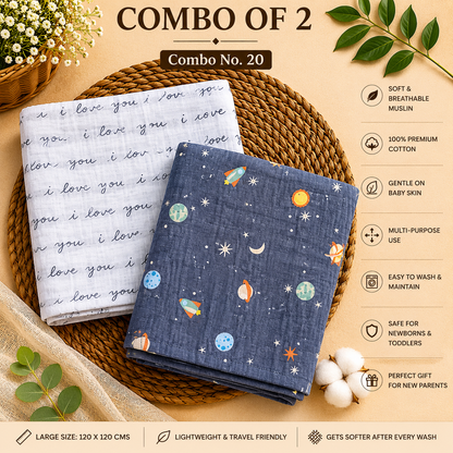 Pure Muslin Towels combo pack | swaddle 120*120cm