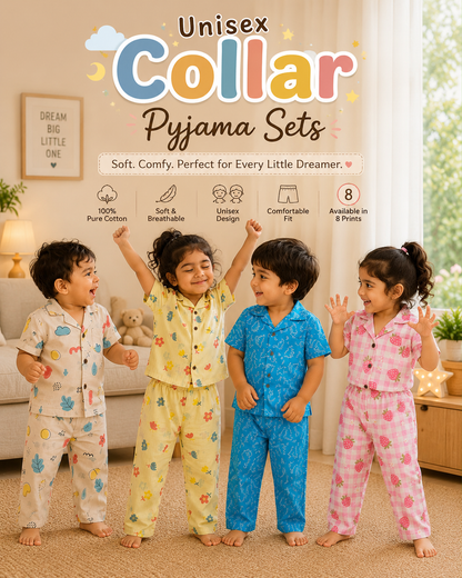 Unisex cotton Collar Pyjama Sets | 18m to 5yrs