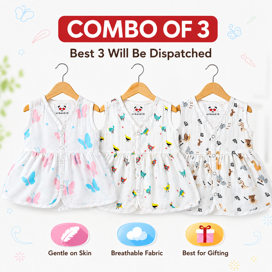 Muslin Full Open Frocks (0-5m)