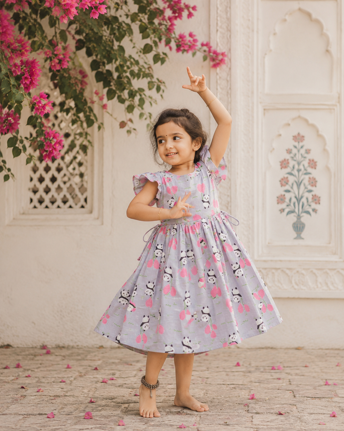Cotton Frill Sleeve Frocks with Adjustable thread|1 to 9yrs| Panda Frock