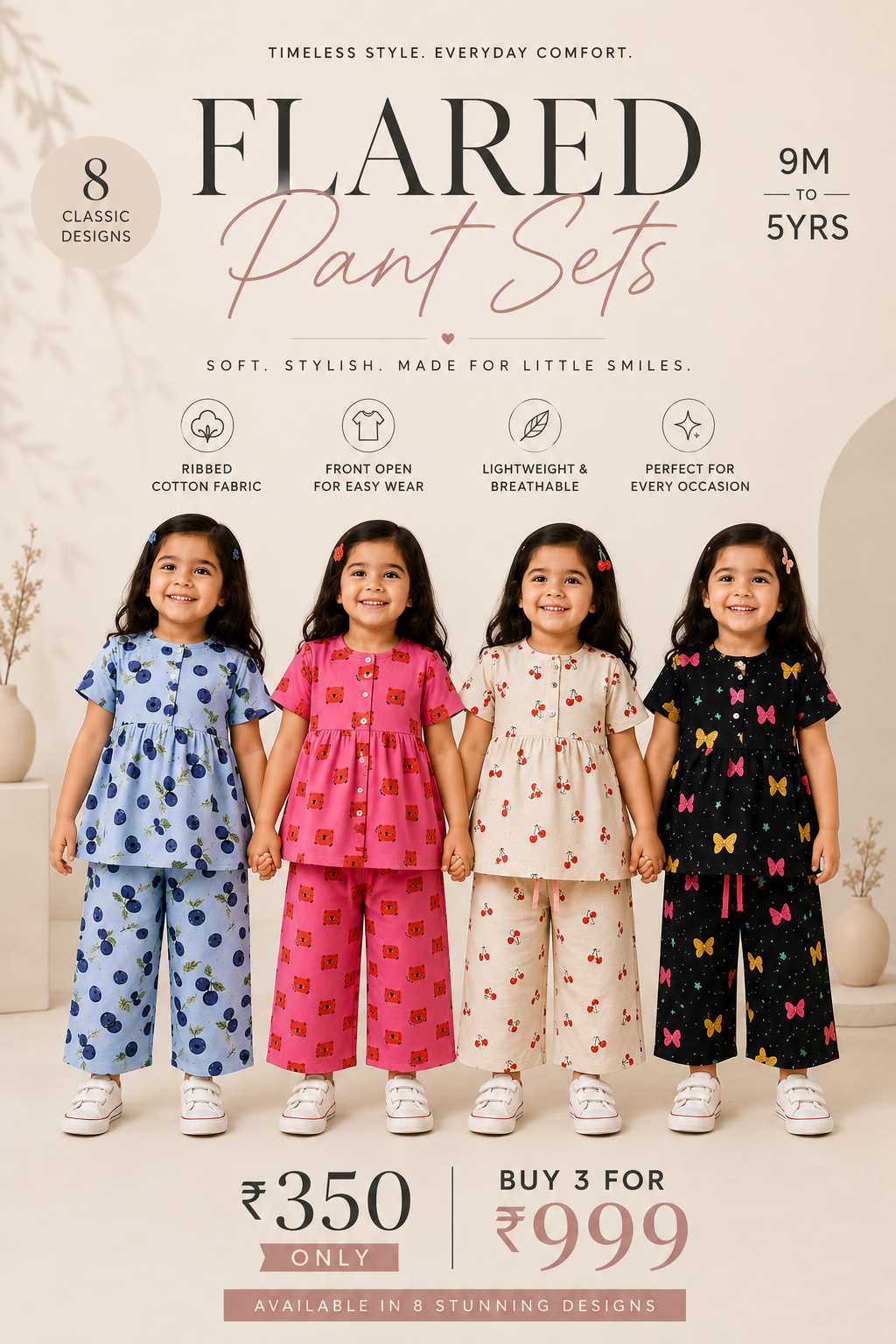 Front Open Flared Top & Pant Set | 6m to 5yrs| Extra Stylish Edition