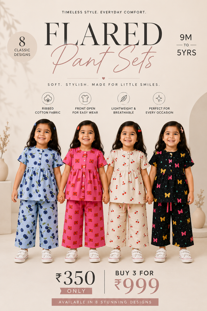 Front Open Flared Top & Pant Set | 6m to 5yrs| Extra Stylish Edition