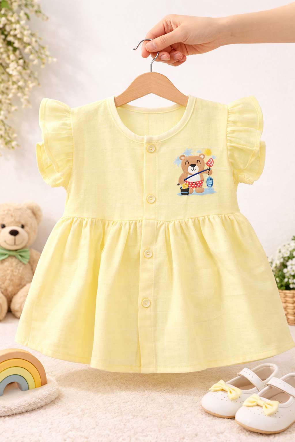 Frill Sleeve Muslin Frocks (6–12 Months)