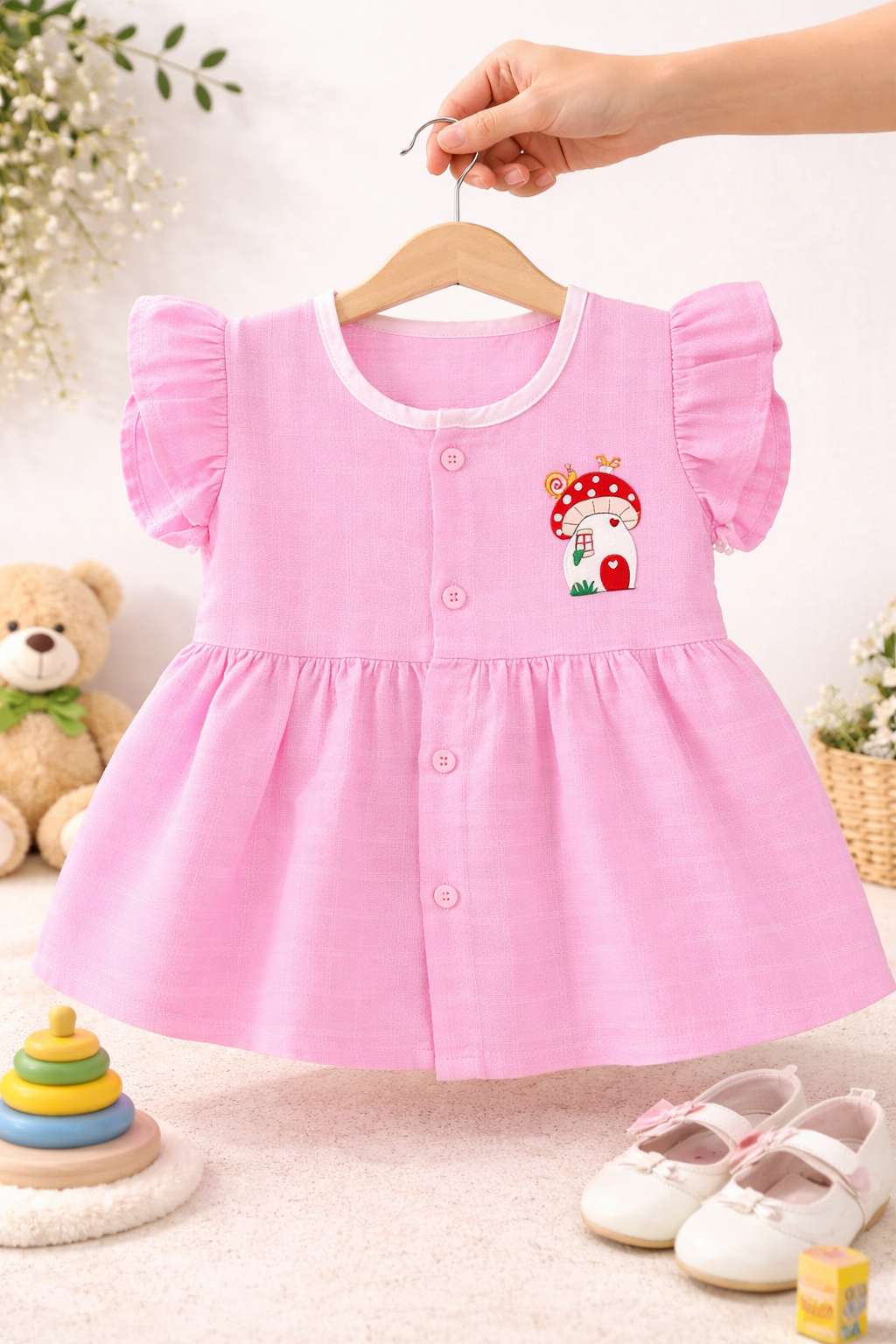 Frill Sleeve Muslin Frocks (6–12 Months)